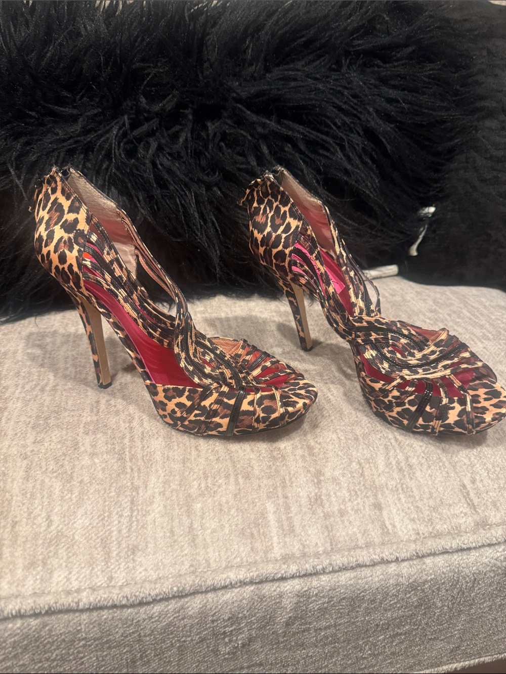 Betsey Johnson Leopard Print Peep-Toe Stiletto Heels